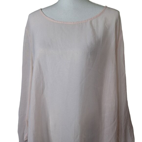 Como Black See Through Blouse Pink Buttons Hi Low Women Plus 3X Sheer Long Cover - Picture 4 of 8